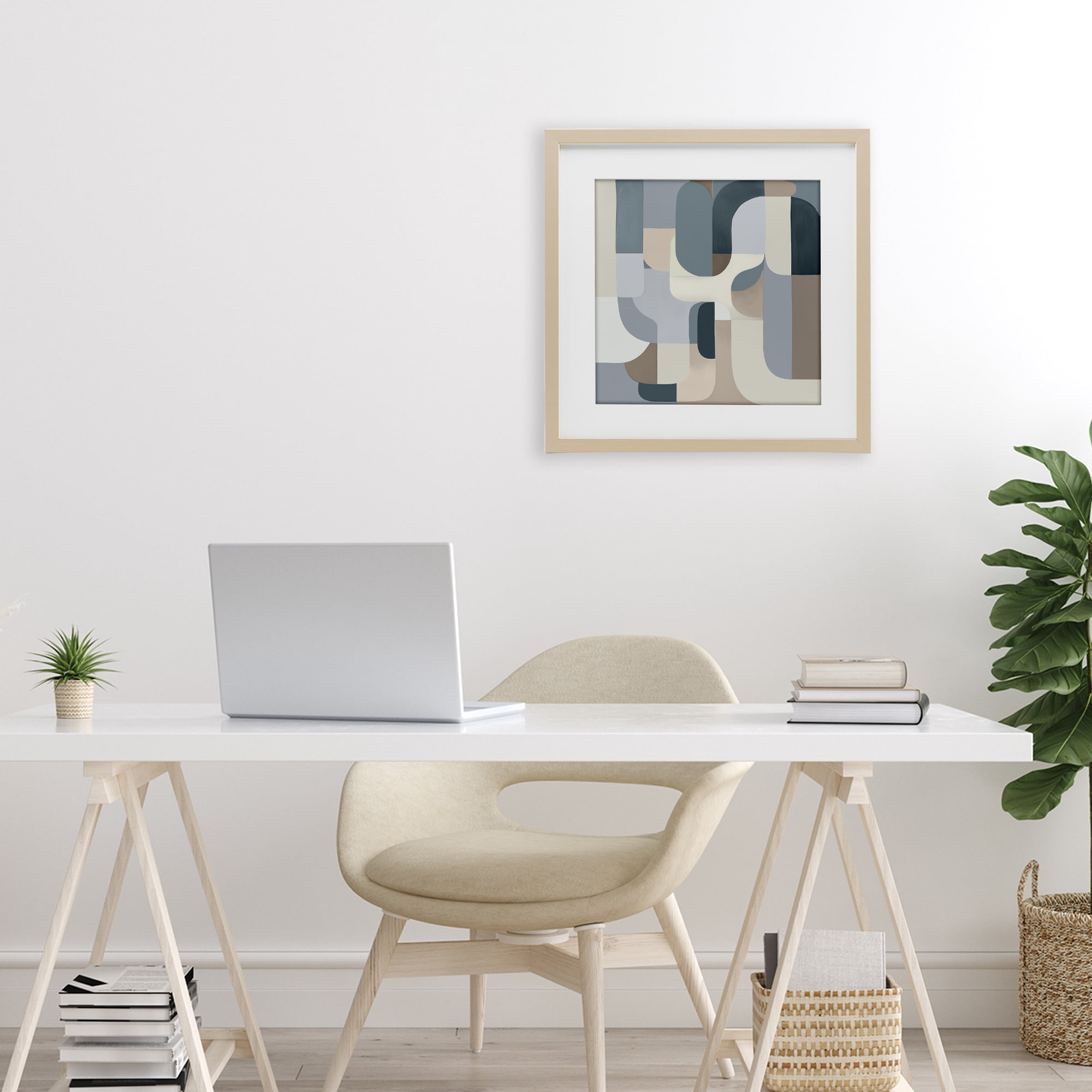 Stupell Industries Bauhaus Blue Curves Birch Framed Print Under Glass, design by Annabelle Hall