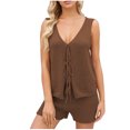 thumbnail image 2 of pstuiky Pajama Shorts Set Women Fashion Solid Color Breathable Lounge Sets Summer Loose Fit V-Neck Sleeveless Pajama Sets with Shorts Brown M, 2 of 7