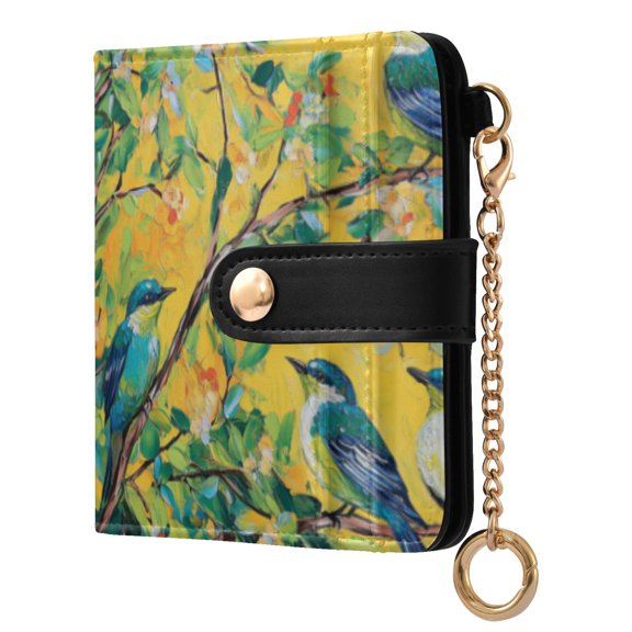 Qxltty Blue Sparrow Ladies Wallet Rfid Slim Thin Compact Credit Card Women Wallet Zipper Coin Pocket and ID Window for Female Gifts