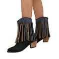 thumbnail image 6 of Mostsola Denim Cowboy Boots for Women Trendy Fringe Pointy Toe Low Heel Short Booties, 6 of 9