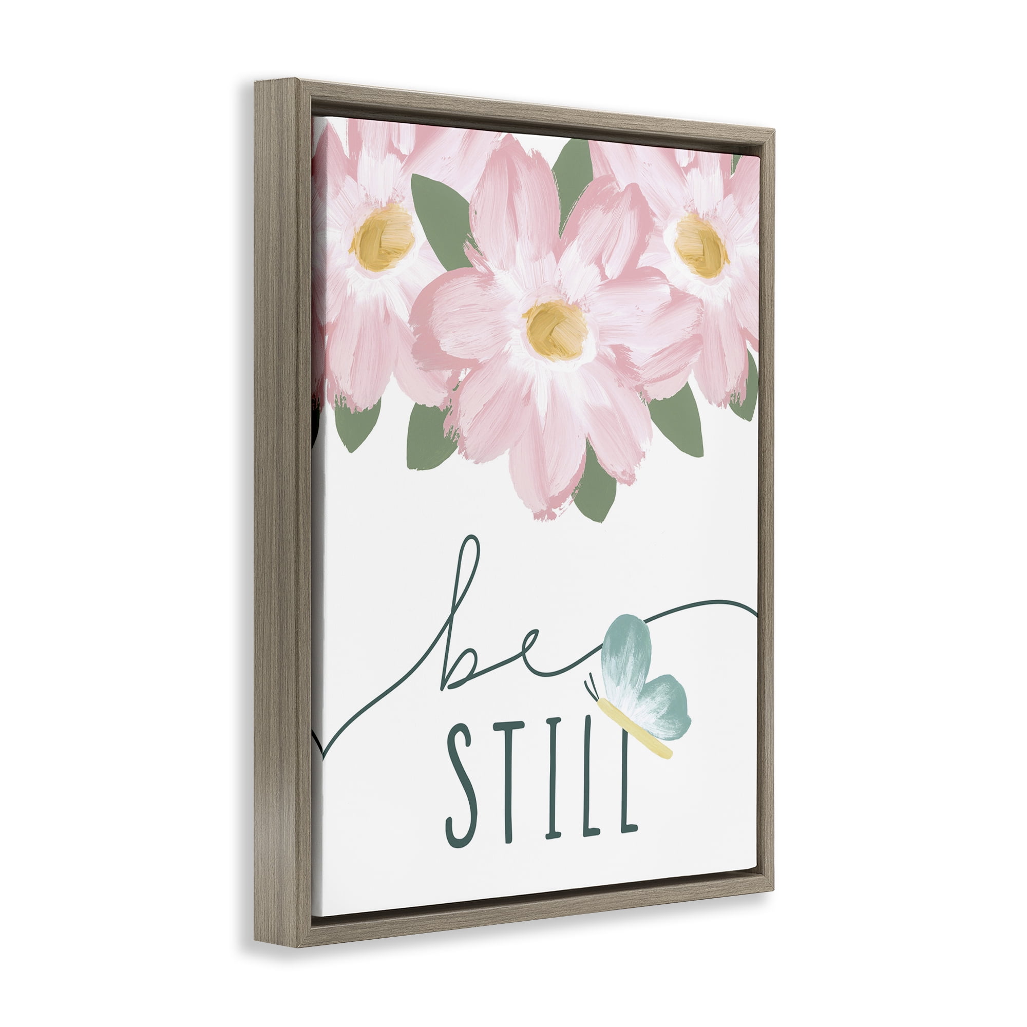 Stupell Industries Be Still with Florals Religious Painting Brown Floater Framed Art Print Wall Art, 25 x 31