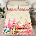 thumbnail image 2 of Manfei Cartoon Santa Claus Twin Sheet Sets for Kids, Pink Christmas Tree Twin Fitted Sheet, Kawaii Reindeer Penguin Snowman Flat Sheet, Luxury Bedroom Decor, 3 Pieces, 2 of 7