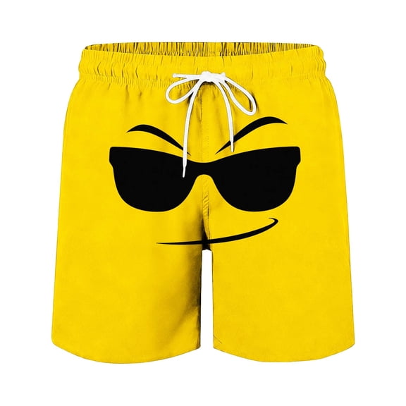 CYRBOKO Boys Beach Shorts, Elastic Waist Drawstring Quick-dry Loungewear Funny Shorts for Summer Yellow Size 7-8 T