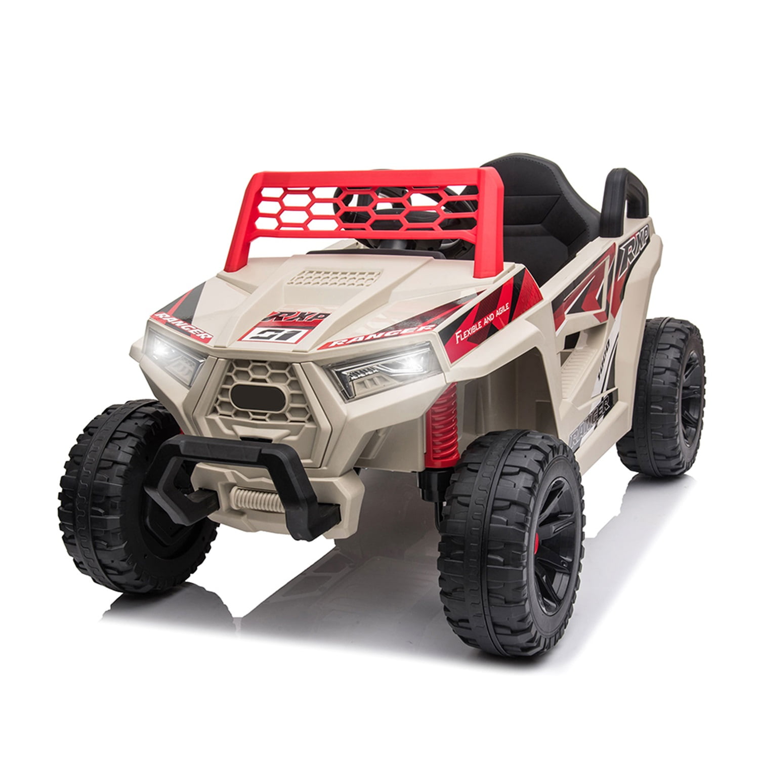 CIPACHO 12V Electric Ride on Cars, Realistic Off-Road UTV, Battery Powered Ride On Truck, Motorized Vehicles for Kids, Music, Spring Suspension, LED Light, Beige