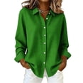 thumbnail image 2 of ClodeEU Women's Plaid Lapel Collar Long Sleeve Button Down Shirt,Casual Loose Blouse Green,Women's Plus S, 2 of 6