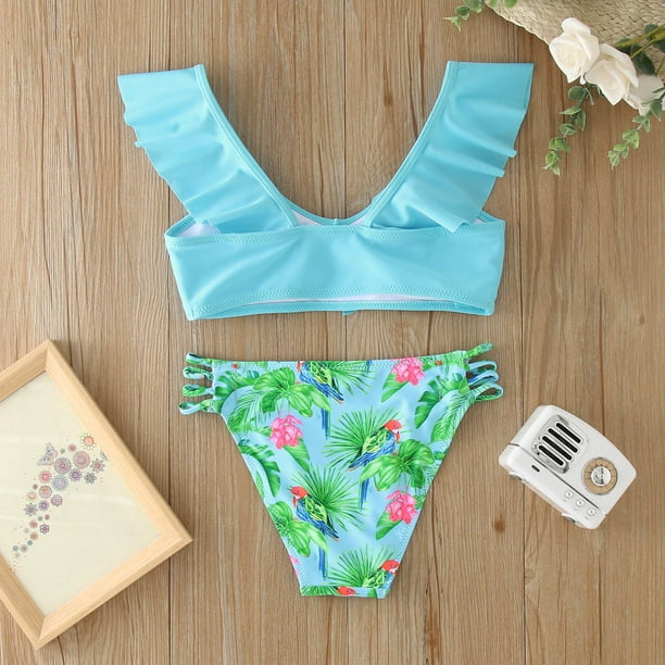 Ketyyh-chn99 Swimming Suit for Girls Swim Skirt Infant Baby Girl Bikini  Swimsuit 2 Piece Bathing Suit Halter Top Bikini Bottoms Swimming Suit  Blue,130 