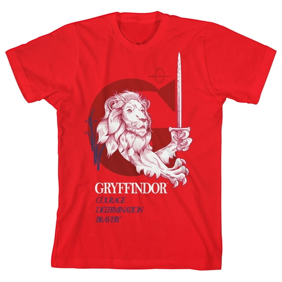Harry Potter Gryffindor Lion And Sword Boy's Red T-shirt-Medium