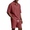 thumbnail image 4 of Mens Loungewear Sets Quarter Zip Waffle Shirt & Loose Shorts Vacation Outfits Summer Jacquard Tracksuit Jogging Matching Sets, 4 of 8