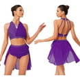 thumbnail image 5 of YiZYiF Women's Lyrical Dance Set Shiny Rhinestones Crop Top with Skirt 2-Piece Modern Dancing Dress Purple M, 5 of 6
