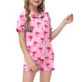 thumbnail image 1 of XDZJLR Tenues pour Fillettes, Ensembles de Pyjamas 2 Pcs Imprimé Graphique Manches Courtes Chemise à Boutons Shorts Ensemble de Pyjama Confortable Mode Urbaine, 11-12 Ans, 1 of 5