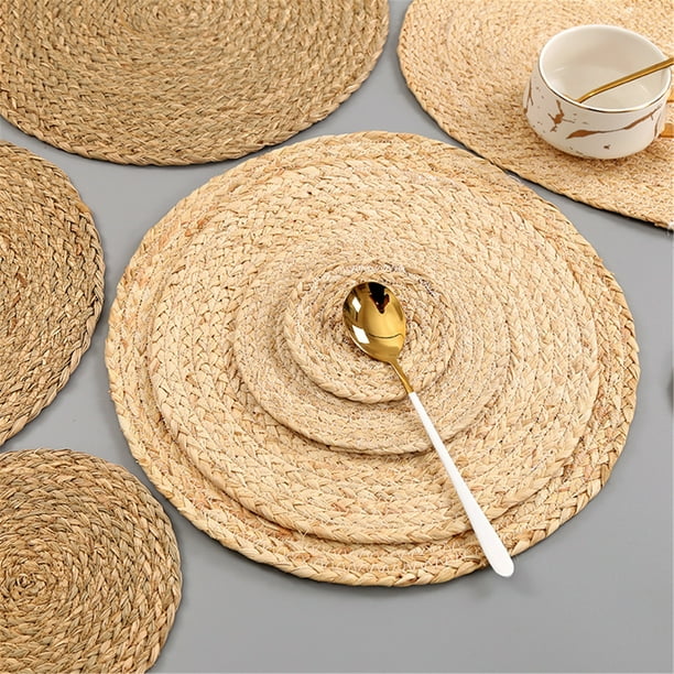 SPRING PARK Natural Handmade Straw Woven Placemat Wooden Round Braided
