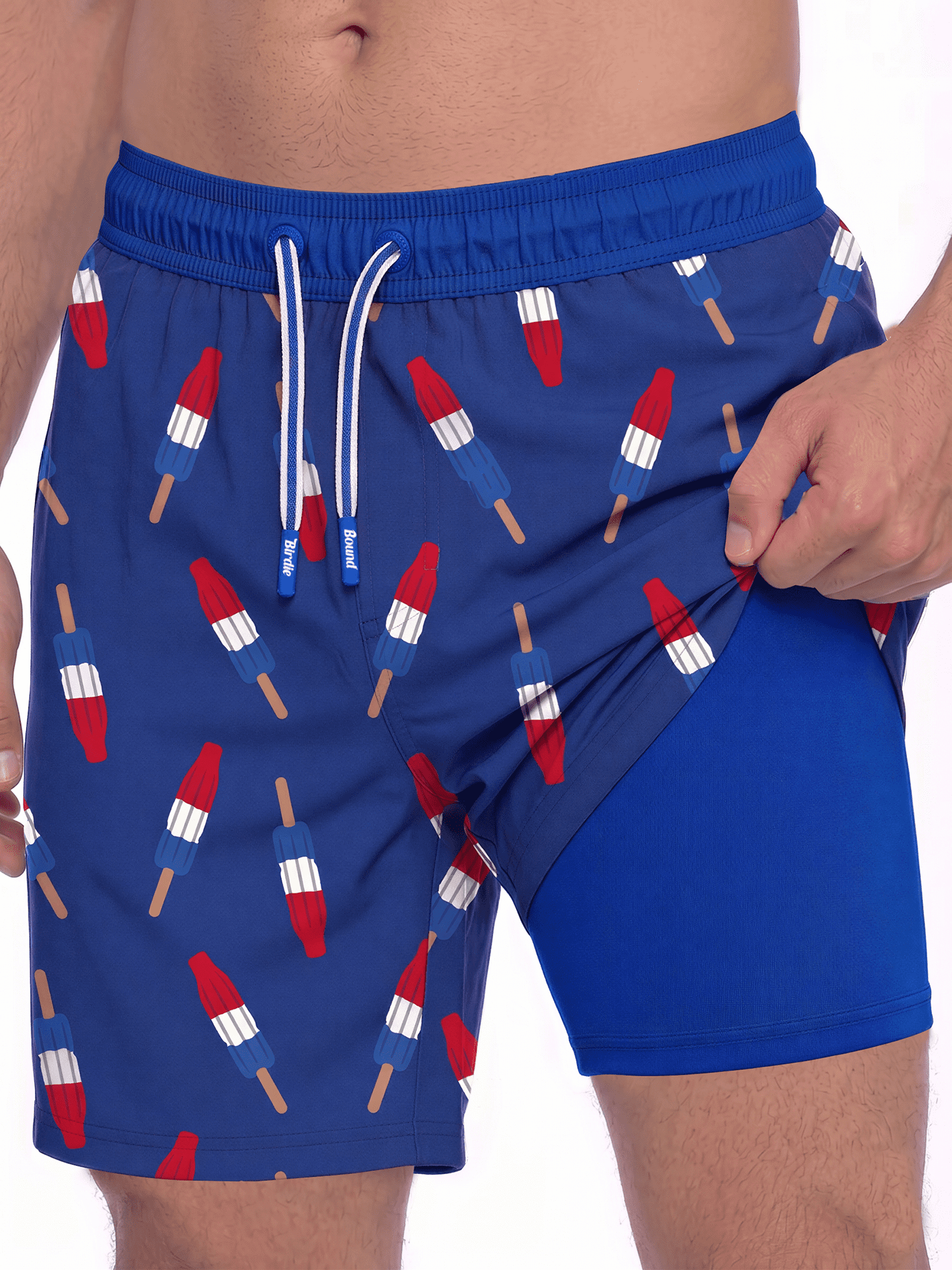 Birdie Bound Men's Printed Americana Bomb Pops Swim Trunks, Sizes S-3XL