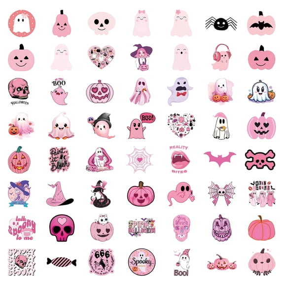GIPQJK Summerween 60 Pcs Pink Halloween Stickers Waterproof Vinyl Decals for Scrapbooking Laptop Bottle Cup Computer DIY Crafts Stationery Decor as show
