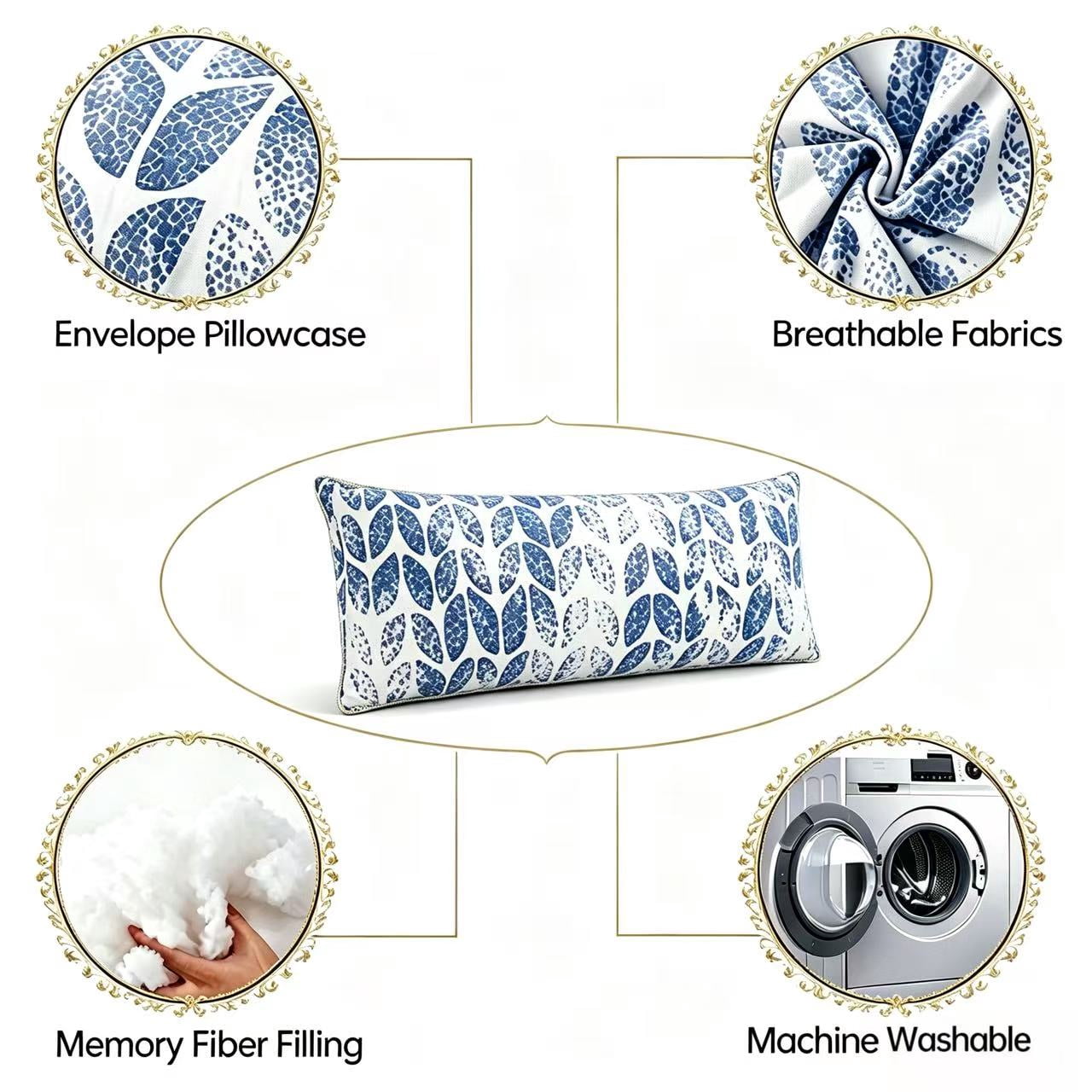 BedTreat Body Pillow with Printed Velvet Pillowcase, Fluffy Body Pillow for Adults, Removable cover, Sangay , Baritone Blue (20"x54")