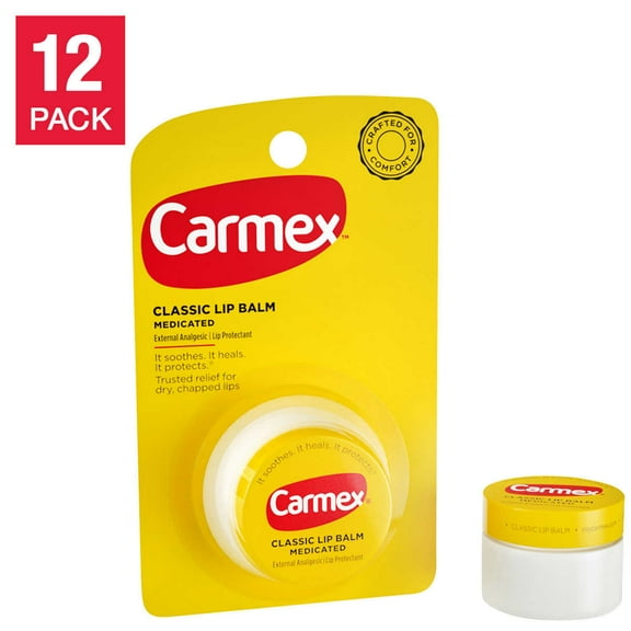 Carmex Classic Medicated Lip Balm Jar, Original, 0.25 oz (12 Pack) (Bundle)