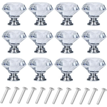D-buy 12 Pack Drawer Knobs Diamond Shaped Crystal Glass 30mm Cabinet Knobs Pull Handles (Silver)