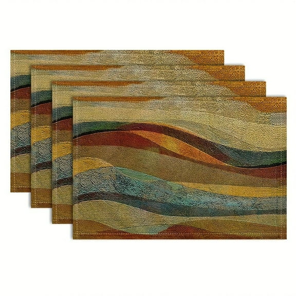 4pcs Southwest Arizona Travertine Sandstone Non-slip Heat Resistant Placemats, Table Mats Durable Washable Rustic Linen Vintage Placemats for Home Dinner Party Camping Wedding Table Decoration