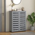 thumbnail image 2 of HOMCOM Slim Shoe Cabinet with 2 Slatted Doors for 15 Pairs of Shoes Grey, 2 of 10