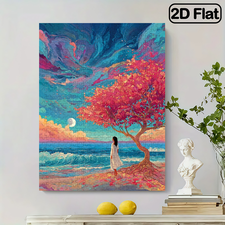 500pcs Challenger Jigsaw Puzzle Suitable for Families - Large Brain with Scratch-Resistant Pieces, Advanced Challenge, Vibrant Sunset/Ocean/Floral Tree Picture, Portable Suitable for Home Decor,