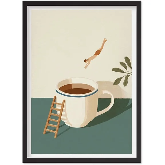 Coffee Diver Poster - Funny Coffee Lover Gift For Kitchen Decor, Trendy Wall Art, Matte Canvas Stretched, Posters for Room Bedroom Living Room Bathroom Wall Decor, Posters & Art Prints, Gift.