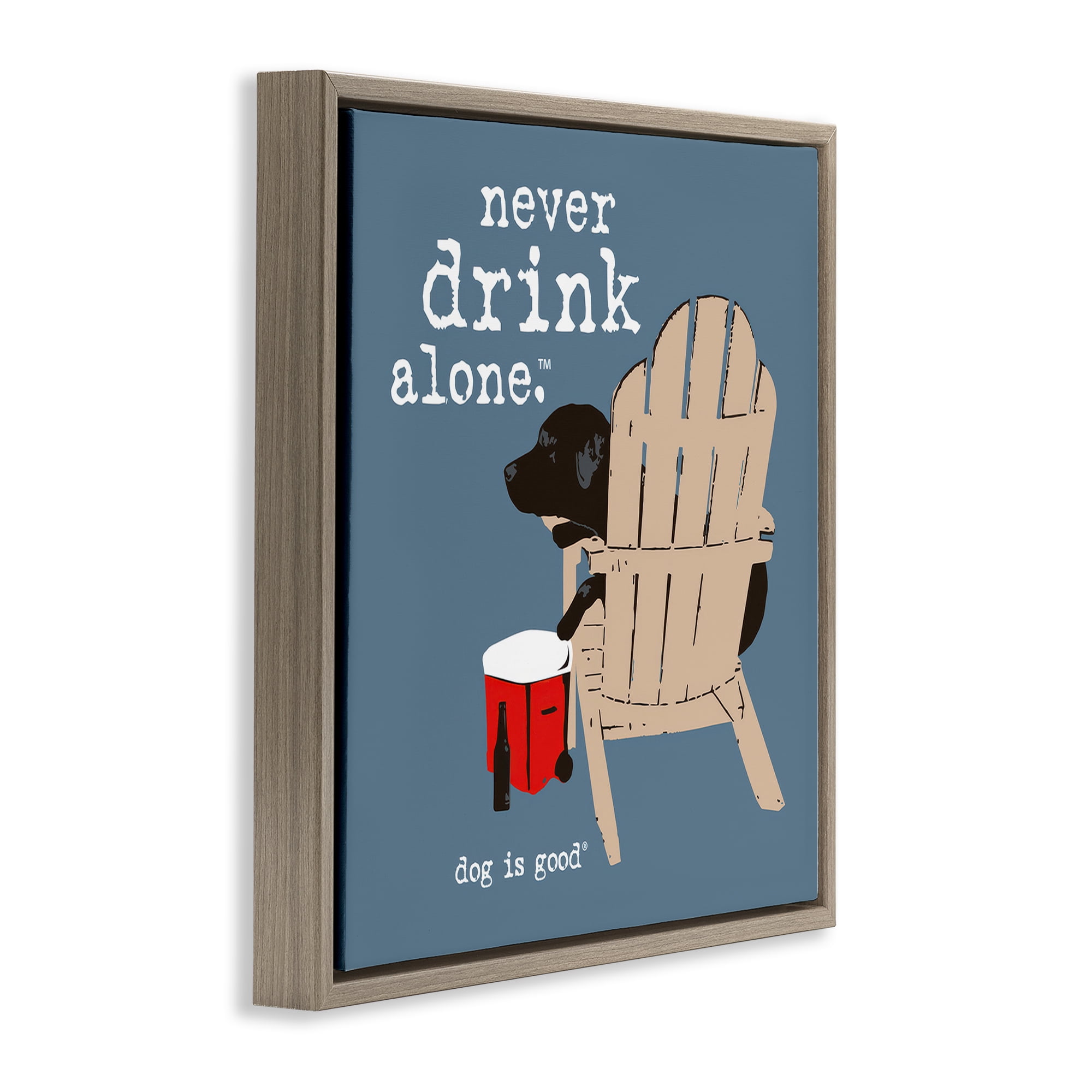 Stupell Industries Never Drink Alone Phrase Animals Painting Brown Floater Framed Canvas Art Print Wall Art, 25 x 25
