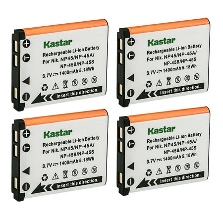 Kastar FNP-45 Battery 4-Pack Replacement for Fujifilm NP-45 NP-45A NP-45B NP-45S Battery Fujifilm BC-45 BC-45B Charger Fujifilm instax Mini 90 instax SHARE SP-2 Camera