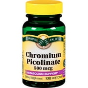 Spring Valley Chromium Picolinate Dietary Supplement Softgels, 500mcg, 100 count