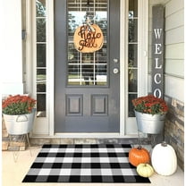 PK.ZTopia Cotton Buffalo Plaid Rug 27.5 x 43 Inches, Buffalo Check Rug, Black and White Check Rugs for Layered Door Mats Washable Carpet for Front Porch, Kitchen, Farmhouse, Entryway