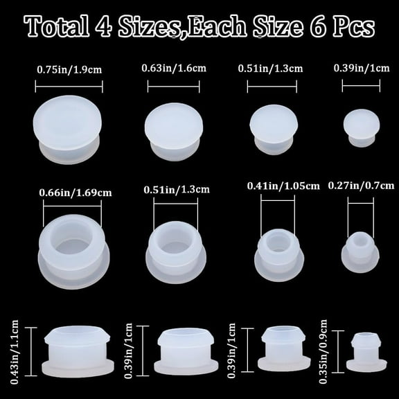 1bag 24pcs 4 style Silicone Bottle Seal Plug Reusable Replacement Bottle Stopper White 10~19x9~11mm Pin: 6~15mm 6pcs/style