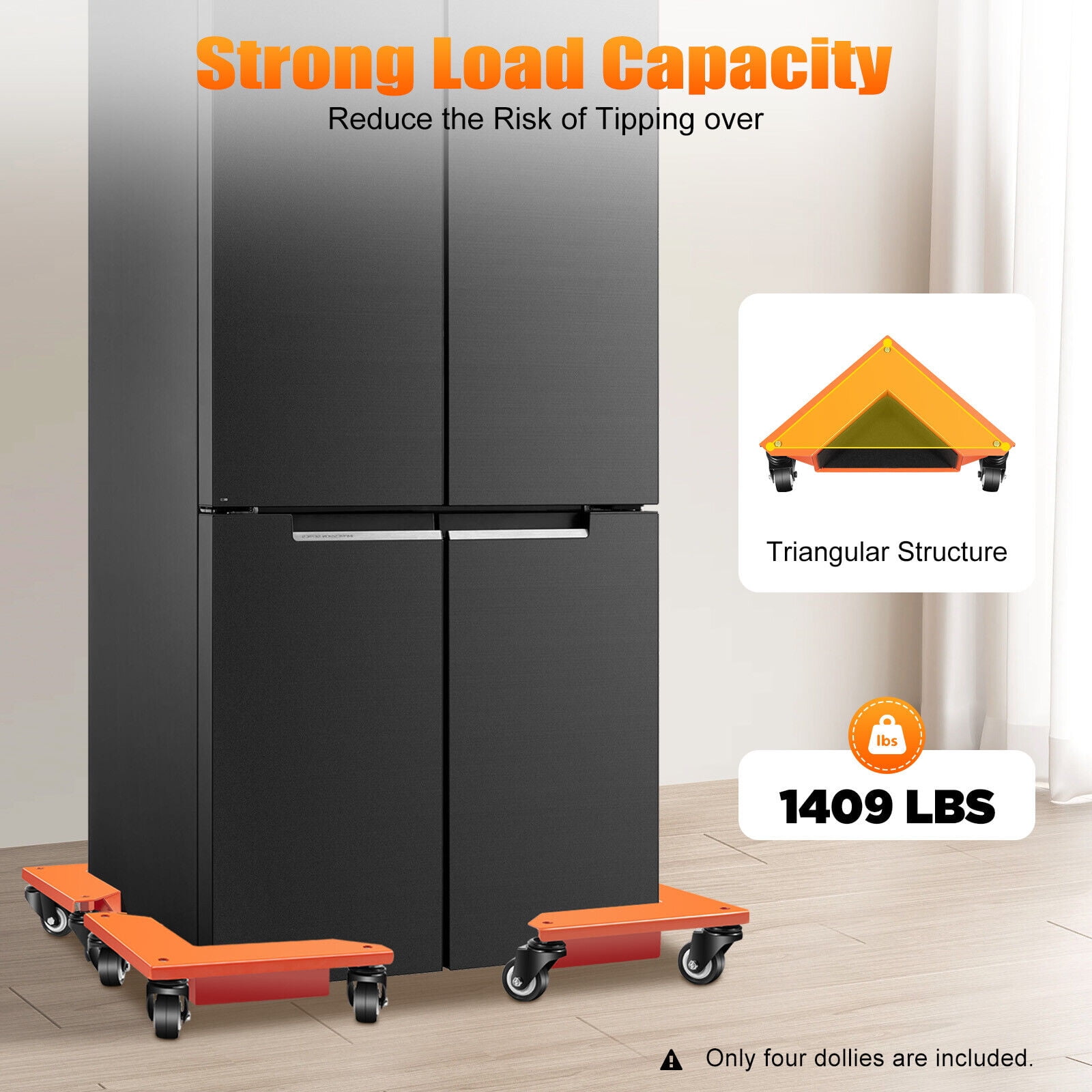 4Pcs 1409 lbs Load Furniture Dolly Desk Cabinet Corner Mover Moving Carrier Roller