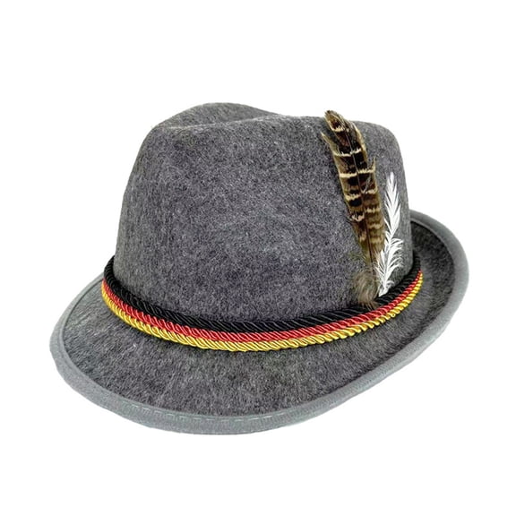 AWZXDE German Oktoberfest Bavarian Hat with Artificial Feather for Stage Performances and Parties Grey,One Size