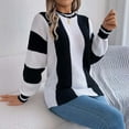 thumbnail image 4 of Weiqiqre Fall Sweaters for Women Lightweight Oversized Crew Neck Long Sleeve Color Block Pullover Rib Knit Blouse Tops, 4 of 8