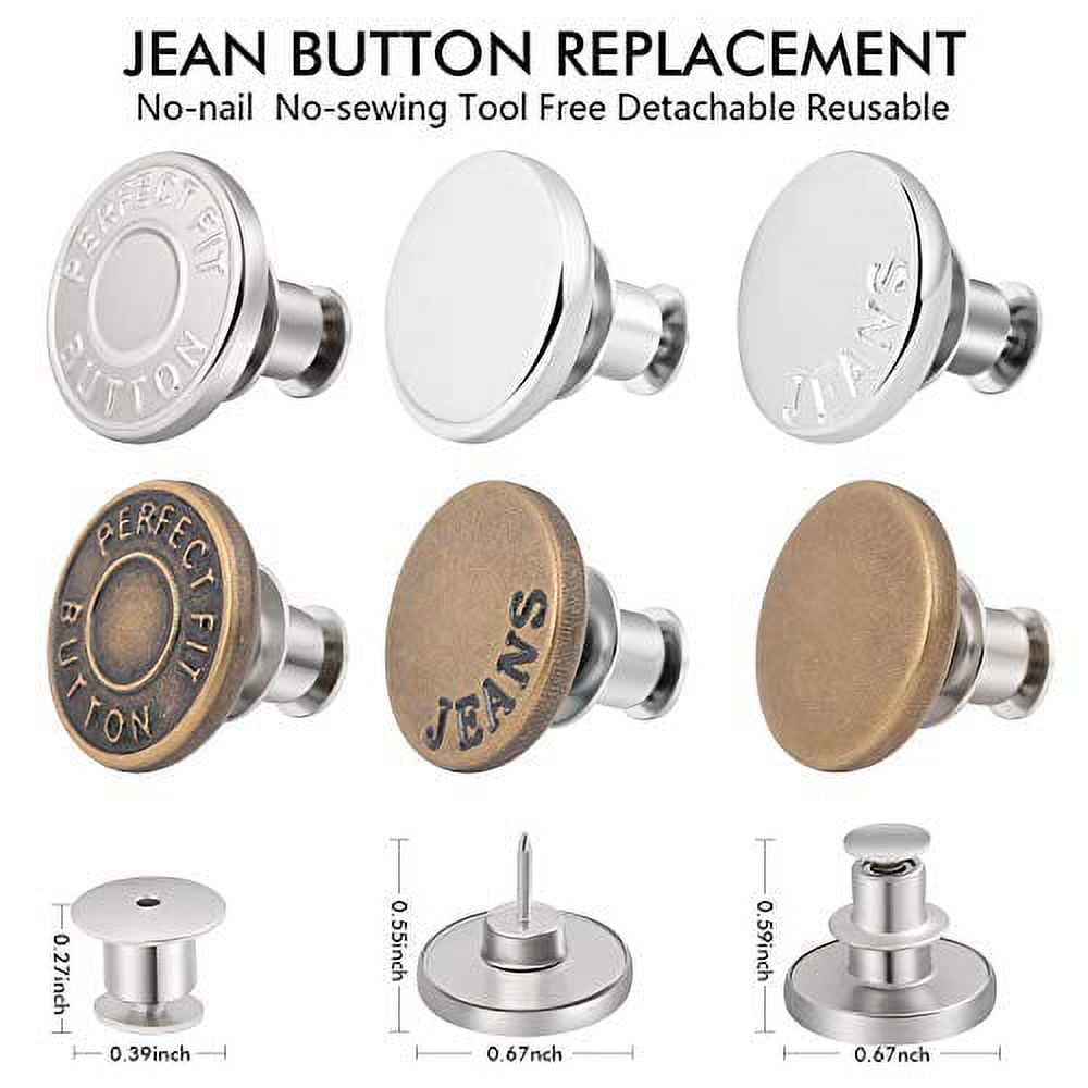 12 Sets Button Pins for Loose Jeans, No Sew and No Tools Instant  Replacement Snap Tack Pant Button, Ceryvop Reusable and Adjustable Metal  Pants Button Tightener