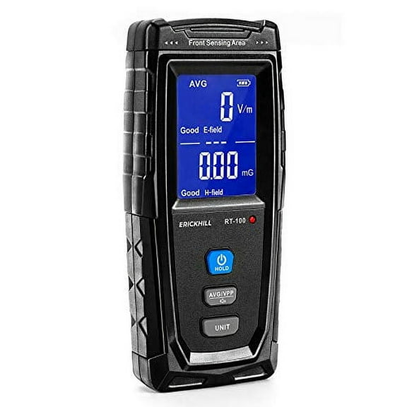 ERICKHILL EMF Meter, Rechargeable, Digital LCD, Radiation Detector with Buzzer Alarm, Blue