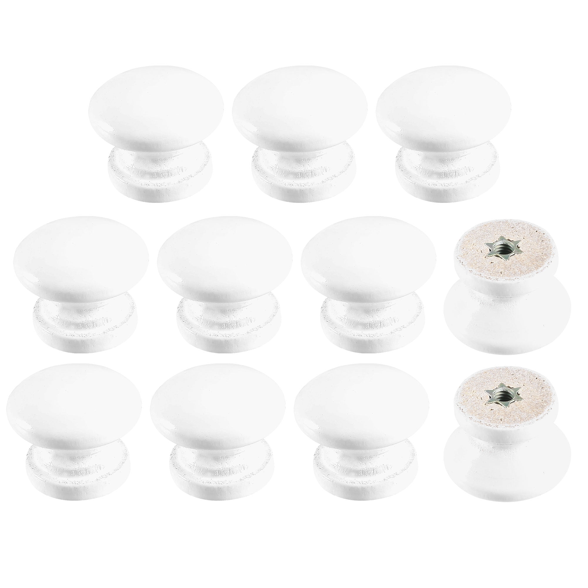 Uxcell 24 x 22mm Wooden Pull Knob Handle for Wardrobe Smooth White 11 Pieces