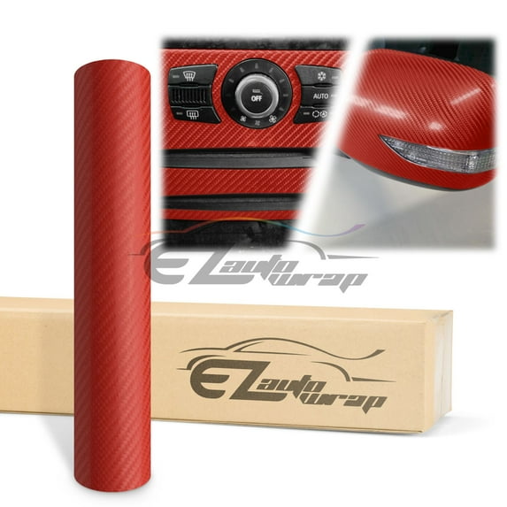 EZAUTOWRAP 4D Carbon Fiber Textured Red Semi Gloss Car Vinyl Wrap Sticker Decal Film Sheet Decoration With Air Release Techology