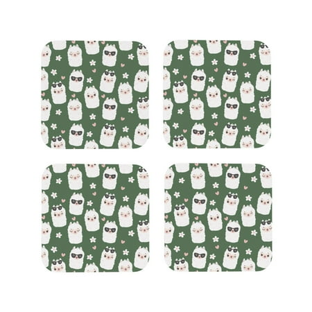 

Leather Coasters with Heat-resistant for Drinks Alpaca Faces Cup Coasters Cup Pad Mat for Tabletop Protection Coffee Table Office Desk and Housewarming Gift