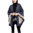 thumbnail image 2 of Odeerbi Shawl Wraps for Women 2024 Fall Winter Poncho Open Front Cape Cardigan Trendy Color Matching Cloak Sweater Tops Dark Gray, 2 of 4