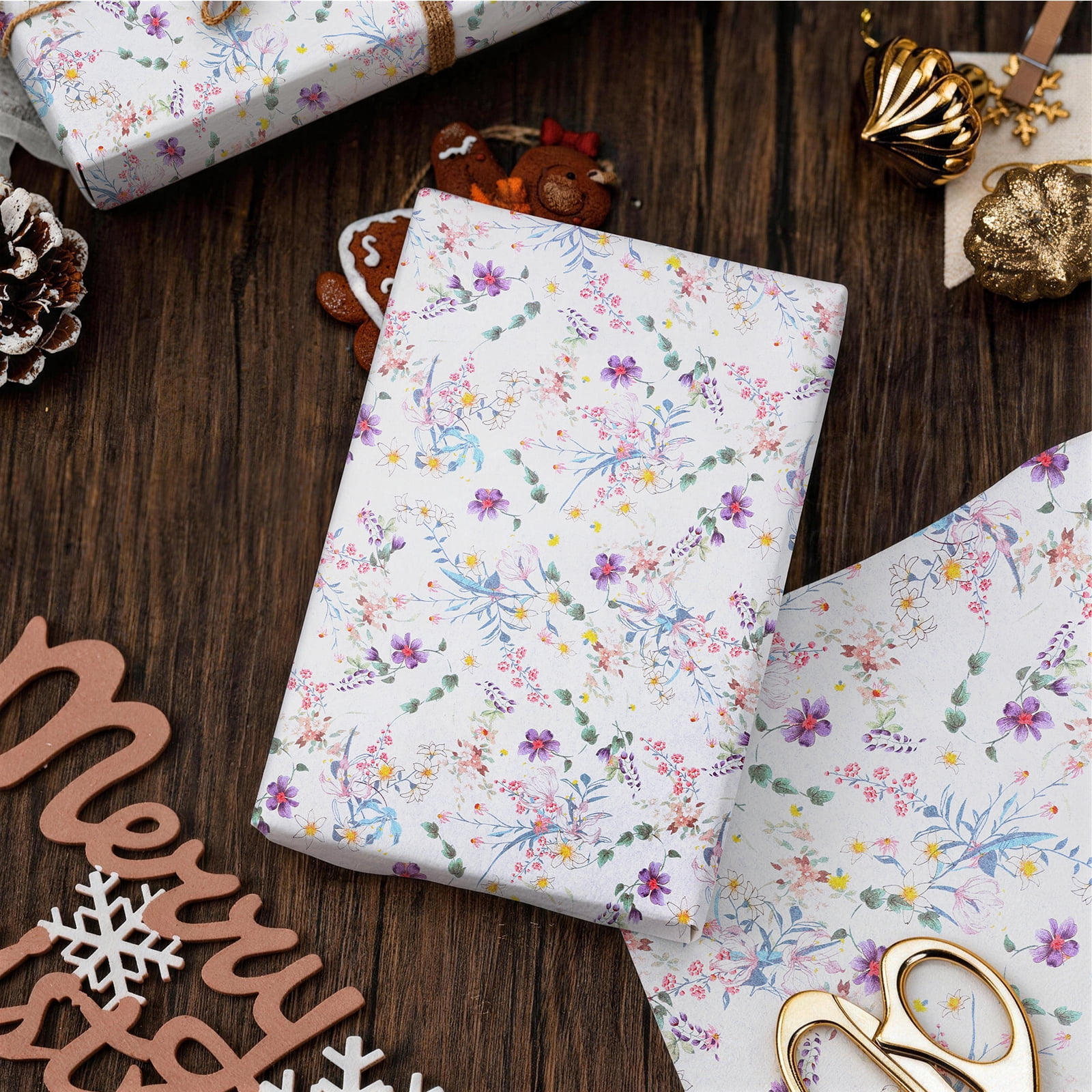 NUAHRHY 200 Sheets Floral Tissue Paper Vintage Wildflower Present Wrapping Tissue Paper for Present Bag Packaging Ideal for Wedding Birthday Party Decor Box Basket Filler 20x14 in
