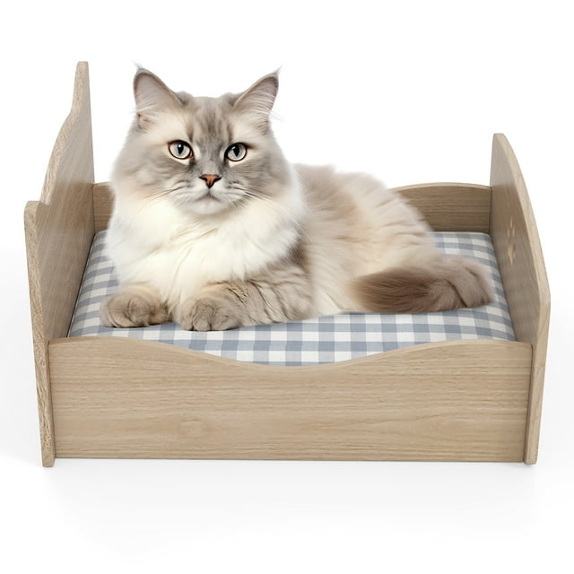Gymax Elevated Pet Bed Frame Indoor Large Cat Bed w/ Rails Cute Headboards Animals Bed