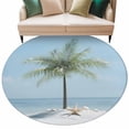thumbnail image 2 of Summer Beach Round Living Room Rugs 7 ft, Ocean Palm Tree Blue Sky Shore Starfish Scenery Washable Area Rug with Non-Slip Sturdy Edge Binding Round Carpet for Kitchen Office Bedroom, 2 of 9