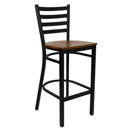 Metal Ladder Back Bar Stool 29", Black and Cherry
