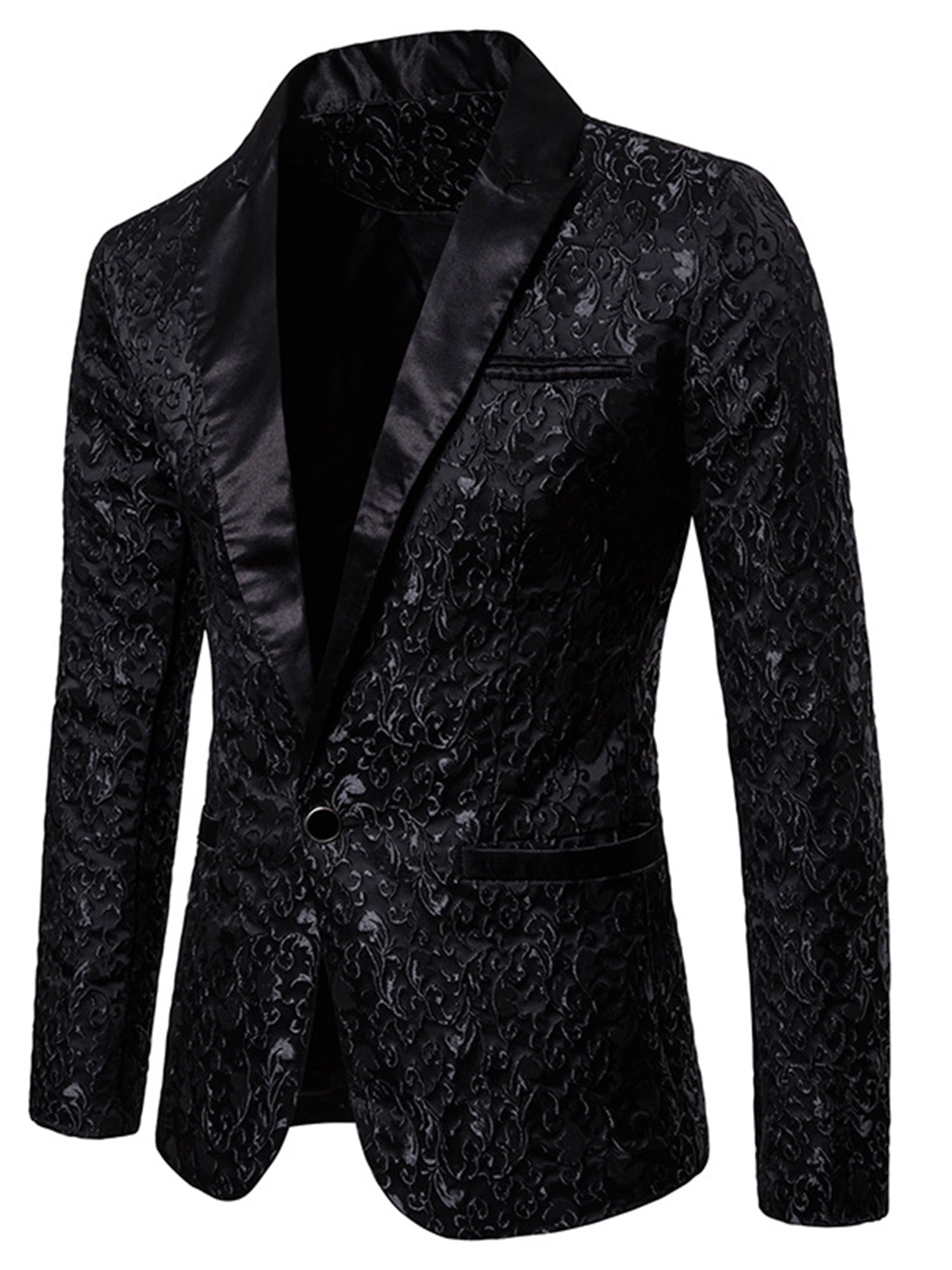 Fashion Mens Sequin Coats Jacquard Bronzing Floral Blazer Suit Single ...
