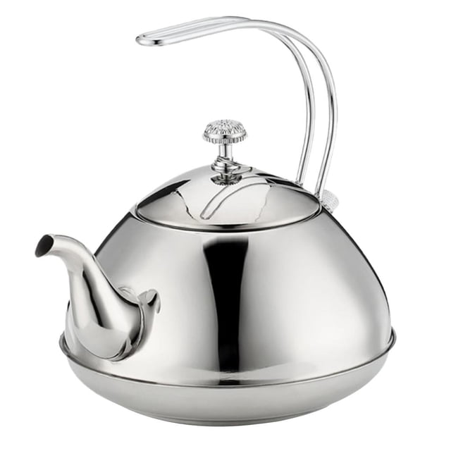 Tetera de acero inoxidable de 2 l con asa resistente para cocina. Plateado