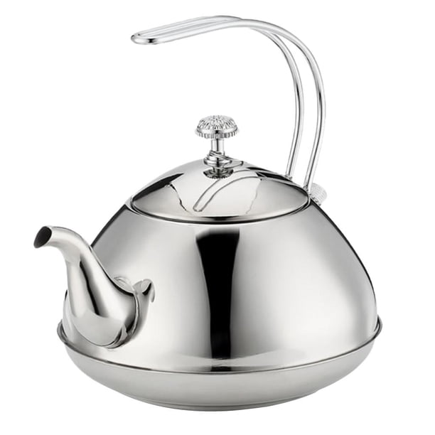 Tetera de acero inoxidable de 2 l con asa resistente para cocina. Plateado