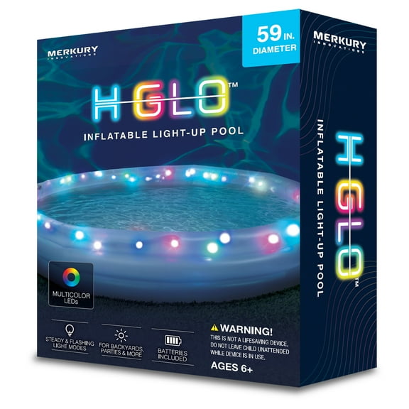 Merkury Innovations - HGlo Inflatable LED 3 Ring Pool, 59" Diameter, Multicolor LEDs with Flashing Modes, For Kids