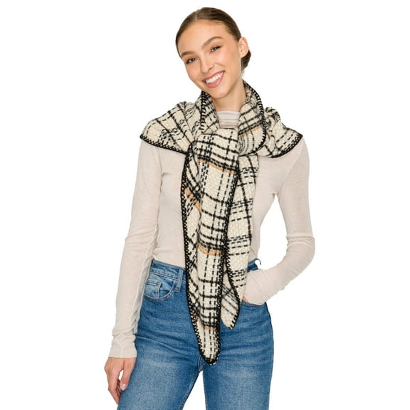BASICO Fall Scarf for Women, Winter Scarf, Women's Scarves & Wraps, Blanket Scarf, Fall Accessories (27 Colors) (Triangle White Check)