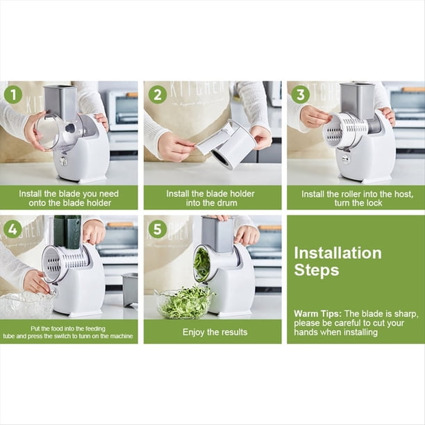 Rallador de Queso Eléctrico Ensaladora Eléctrica Desmontable para Cocina Rebanadora de Verduras para Patatas, Quesos y Nueces
