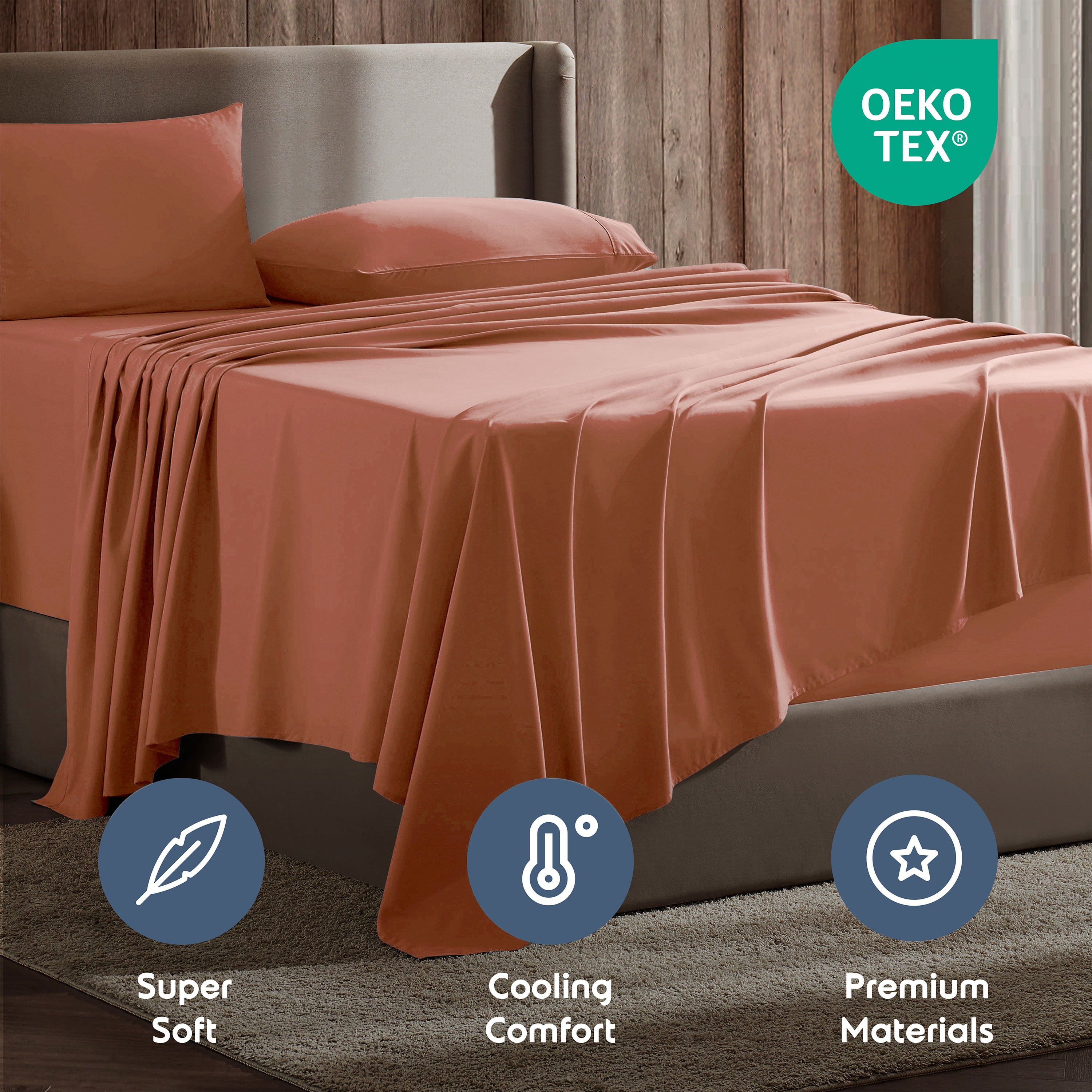 LammaLoe Extra Deep Pocket Sheets Twin Set, 3 Piece, Fits 18"-24" Mattress, Breathable & Extra Soft Bed Sheets, Rust Sienna/Orange Brown