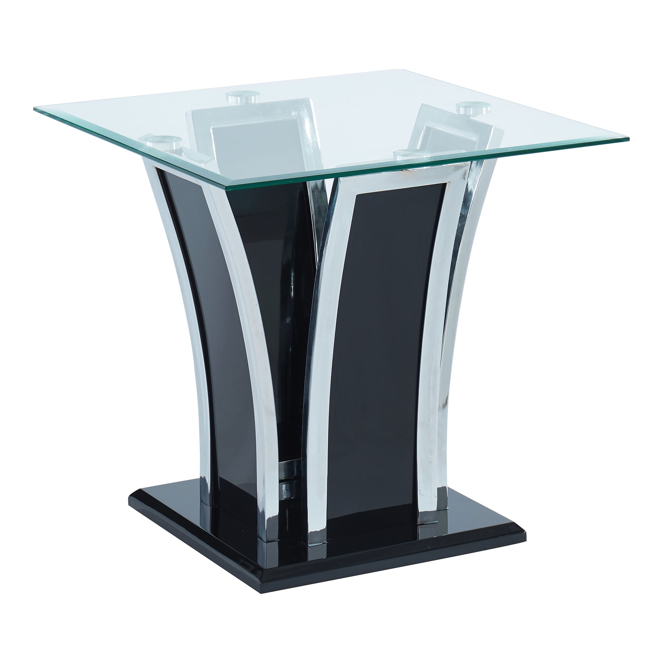 Furniture of America Julu Glass Top End Table, Glossy Black